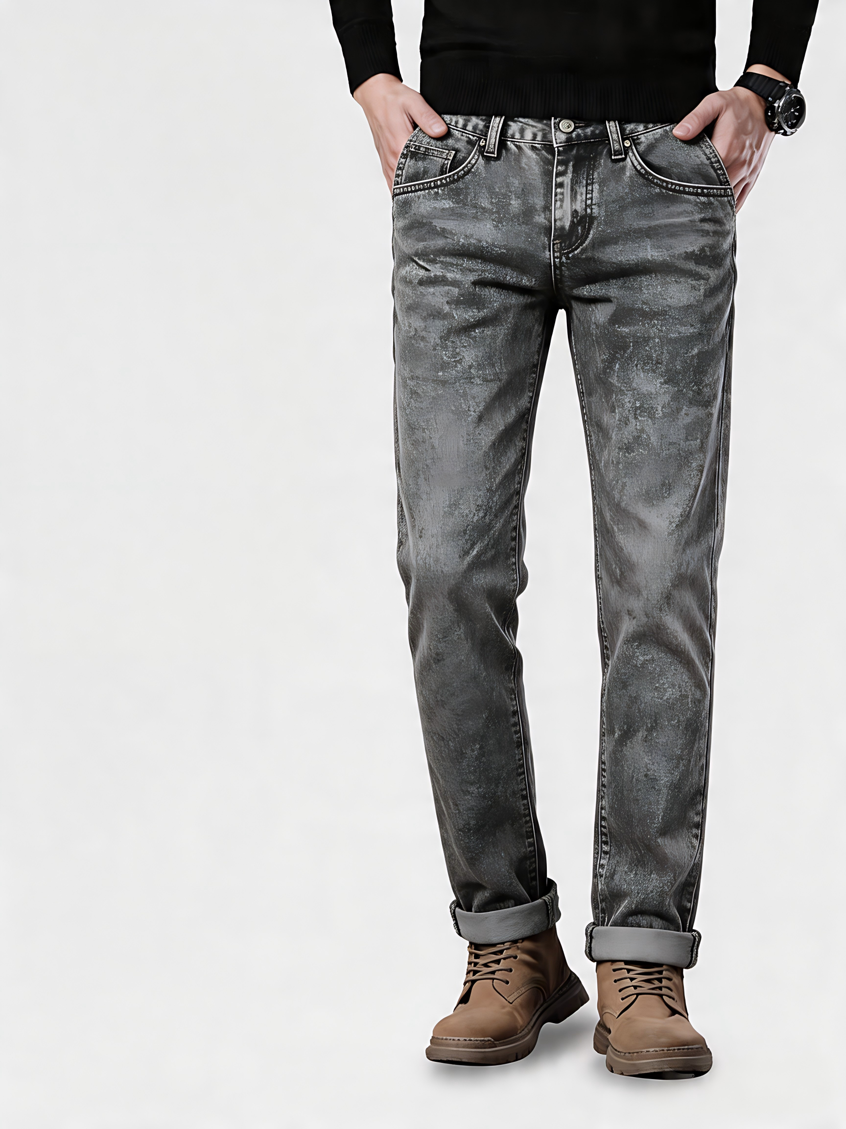 GorgeousBen long staple cotton jeans, vintage tie dye jeans, washed distressed jeans, men's loose straight jeans, black grey jeans