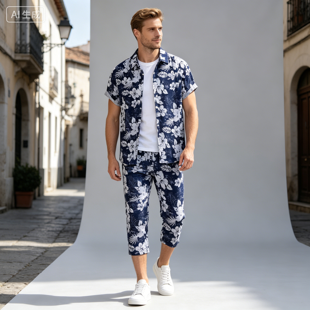 GorgeousBen New Men's Short Sleeve Shirt 3D Digital Print Fashion Trendy Casual Turn-Down Collar Floral Shirt