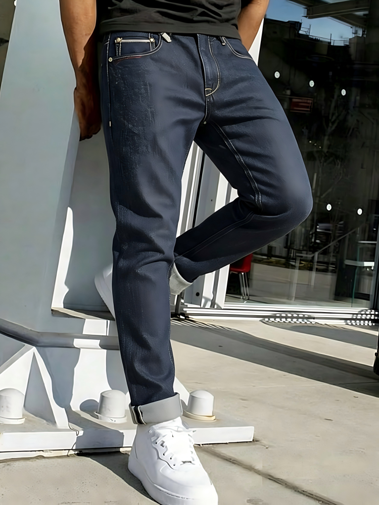 GorgeousBen New Red Selvedge Denim Jeans Men High-Density Vintage Streetwear Slim Straight Fit Pants