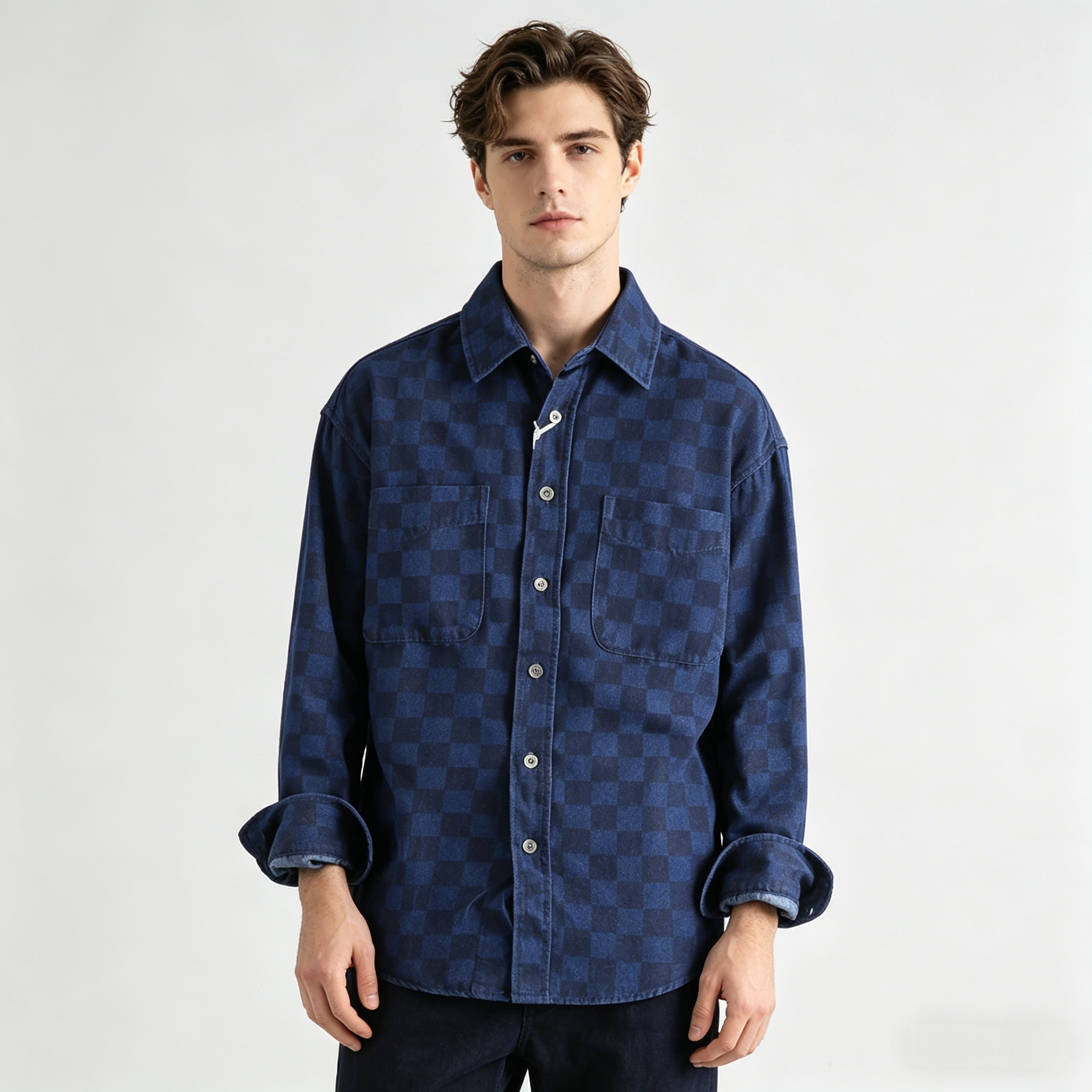 GorgeousBen New Arrival American Retro Streetwear Plaid Denim Shirt Loose Fit Unisex Spring Autumn Lightweight Versatile Outerwear