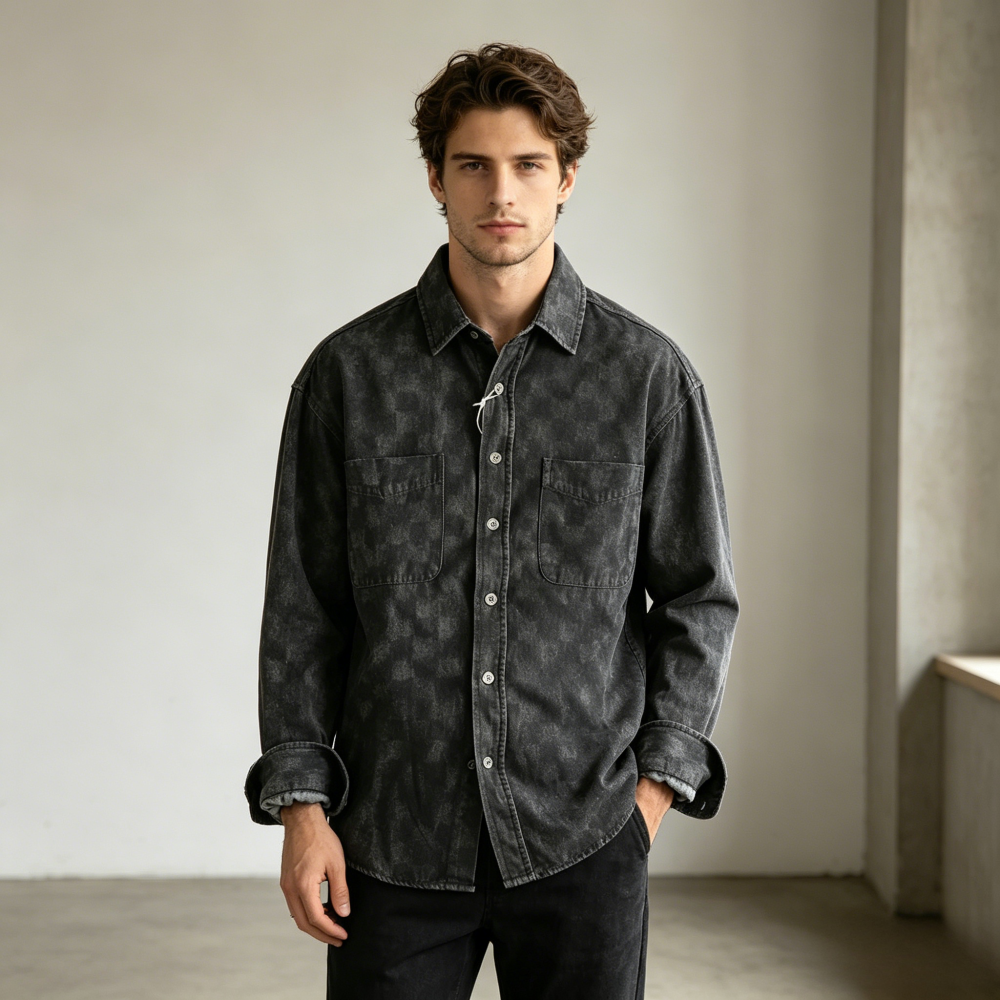 GorgeousBen New Arrival American Retro Streetwear Plaid Denim Shirt Loose Fit Unisex Spring Autumn Lightweight Versatile Outerwear