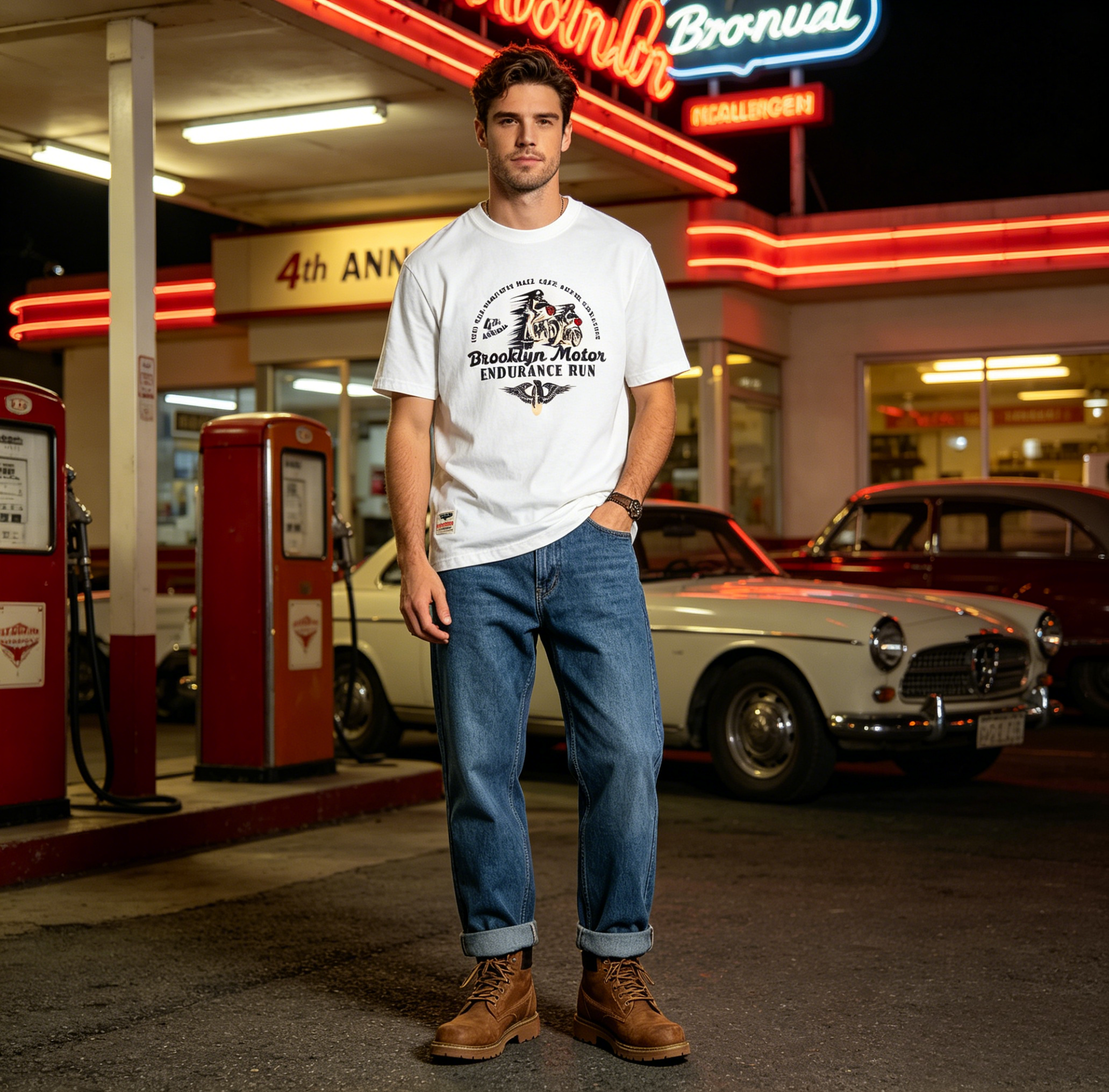 GorgeousBen Men's Vintage American Speed Motorcycle Graphic T-Shirt | Washed Brushed Cotton Summer Tee