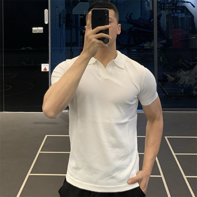 Polo Shirt V Neck Short-Sleeved Knitwear Men's Seagull Collar British Business Summer Ice Silk T-Shirt Trendy Export Cross-Border Wholesale