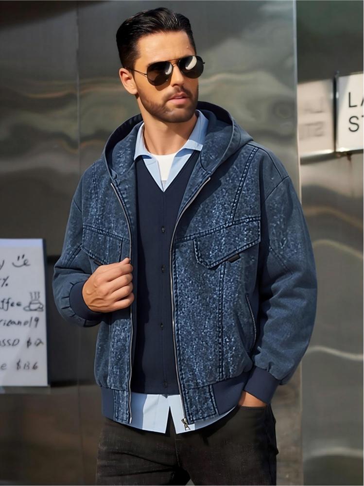 GorgeousBen Men's Color Block Turn-Down Collar American Style Loose Casual Jacket for Spring