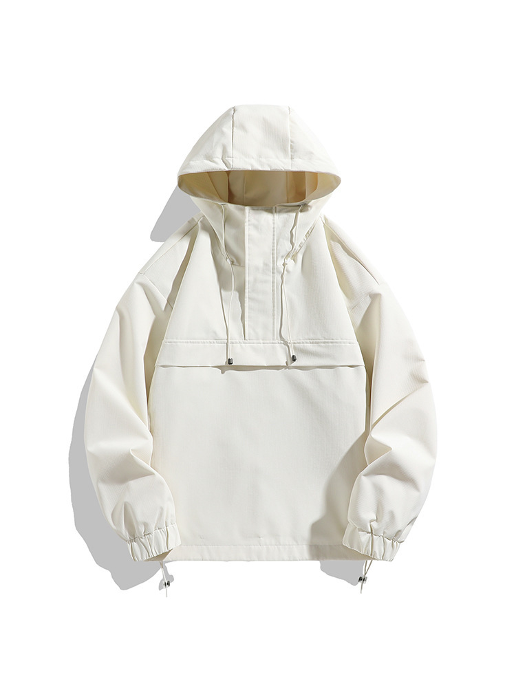 2025 New Hooded Jacket Men's Functional Style Workwear Outdoor Hooded Pullover Half Open Collar Jacket