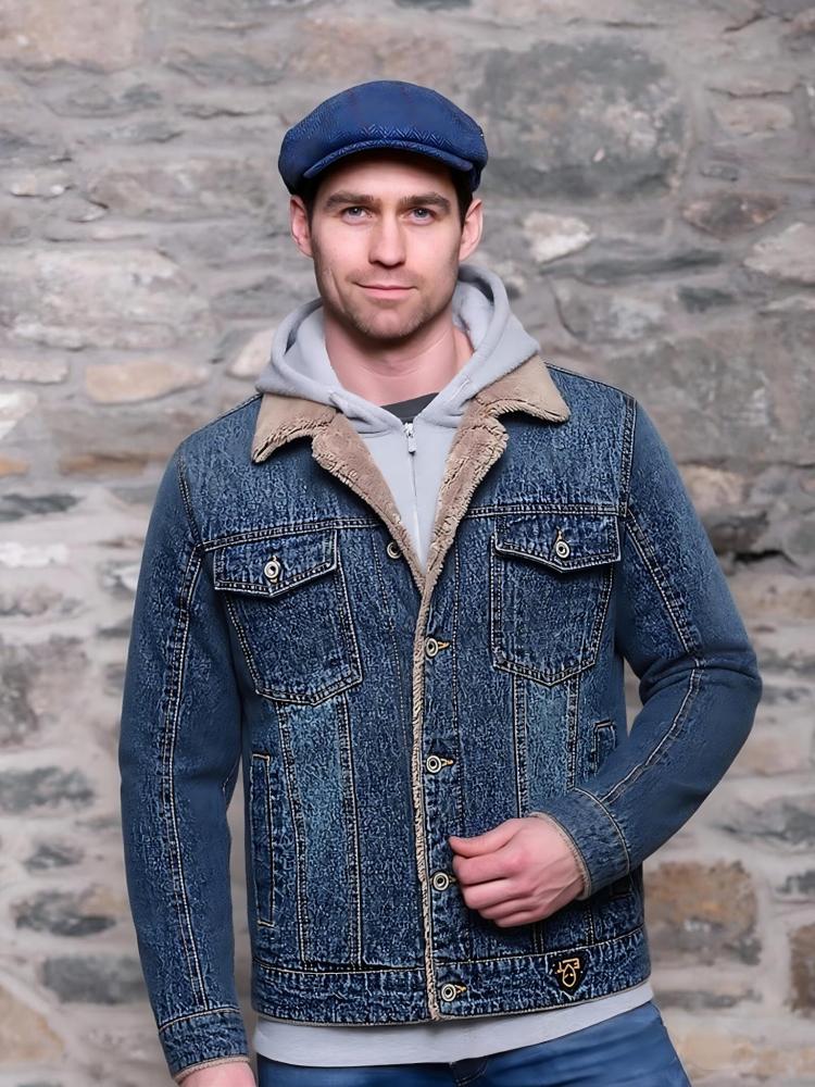 GorgeousBen Fleece Lined Denim Jacket Men's Winter Warm Slim Fit Casual Coat