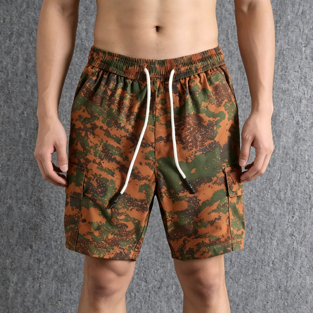 GrogeousBen Men's  Summer men's Camouflage Shorts micro Elastic Waist drawstring casual loose straight leg Cargo Shorts For Men