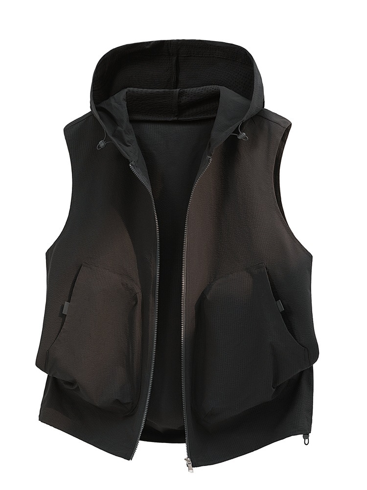 Group Purchase of Light Luxury Men's Vests 2026 Spring and Autumn Casual Outdoor Sports Hooded Vests with a High-End Feel