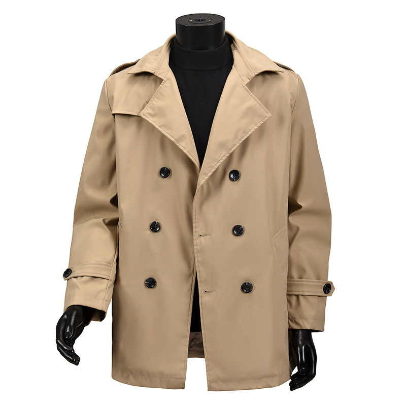 Cross-Border Wholesale Mid-Length Young Men's Khaki Business Casual Double-Breasted Autumn Slim Coat