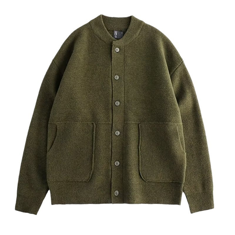 Knitted Cardigan Men's New Autumn and Winter Solid Color Simple and Handsome Thickened Design Sweater Jacket Foreign Trade Cross-Border Wholesale
