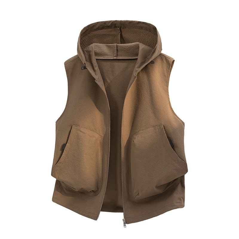 Group Purchase of Light Luxury Men's Vests 2026 Spring and Autumn Casual Outdoor Sports Hooded Vests with a High-End Feel
