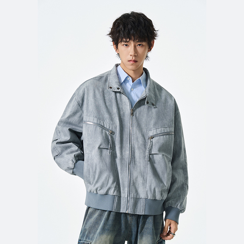 Cross-Border Tiktok Popular Item: Melard Lapel Color-Block American-Style Jacket for Early Spring Men's Outerwear, Couple Style