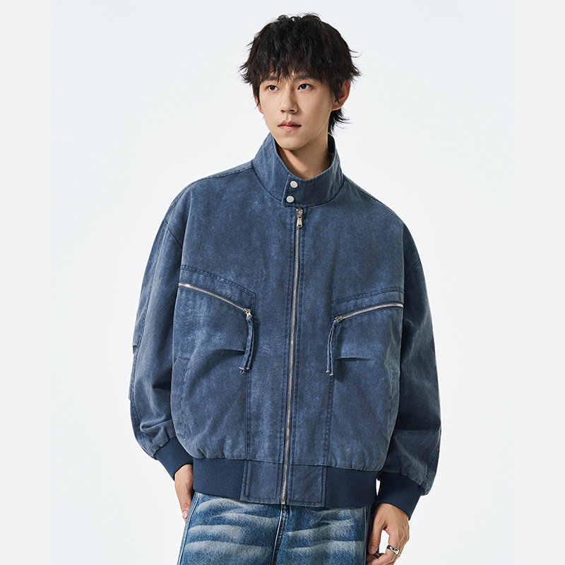 Cross-Border Tiktok Popular Item: Melard Lapel Color-Block American-Style Jacket for Early Spring Men's Outerwear, Couple Style