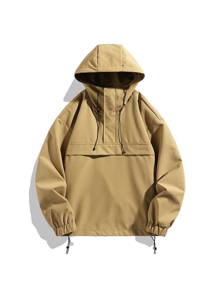 2025 New Hooded Jacket Men's Functional Style Workwear Outdoor Hooded Pullover Half Open Collar Jacket