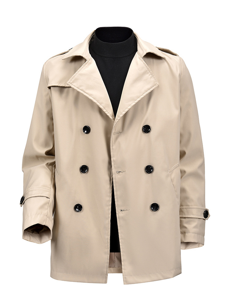 Cross-Border Wholesale Mid-Length Young Men's Khaki Business Casual Double-Breasted Autumn Slim Coat
