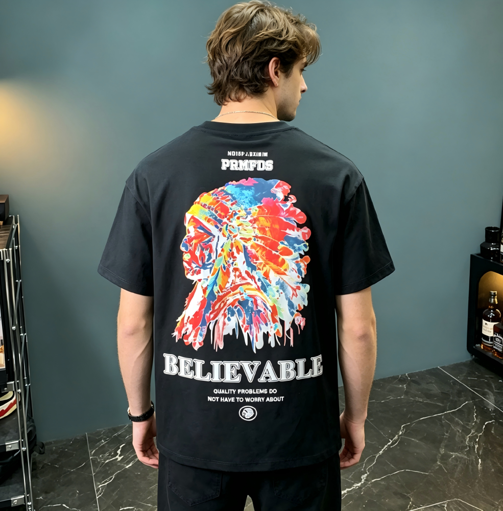 GorgeousBen American heavyweight short sleeved T-shirt for men, 2025 new summer high-end trend, Indian print versatile T-shirt.