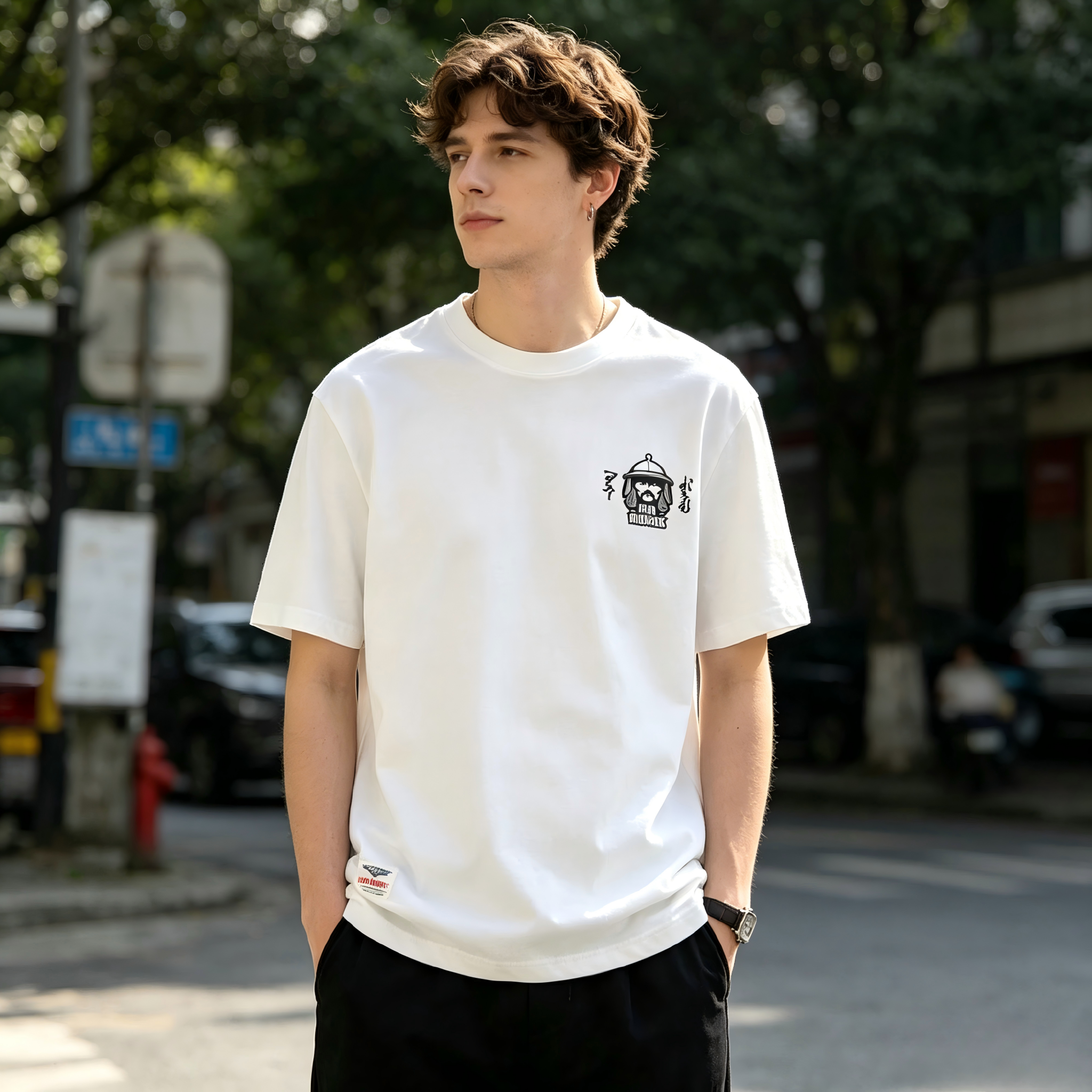 GorgeousBen Men's Ethnic Style Double-Sided Print T-Shirt | Washed Brushed Cotton Retro Summer Tee