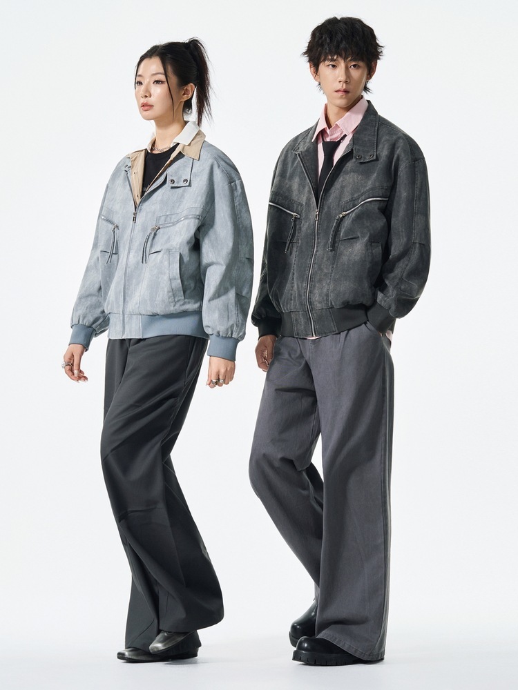 Cross-Border Tiktok Popular Item: Melard Lapel Color-Block American-Style Jacket for Early Spring Men's Outerwear, Couple Style