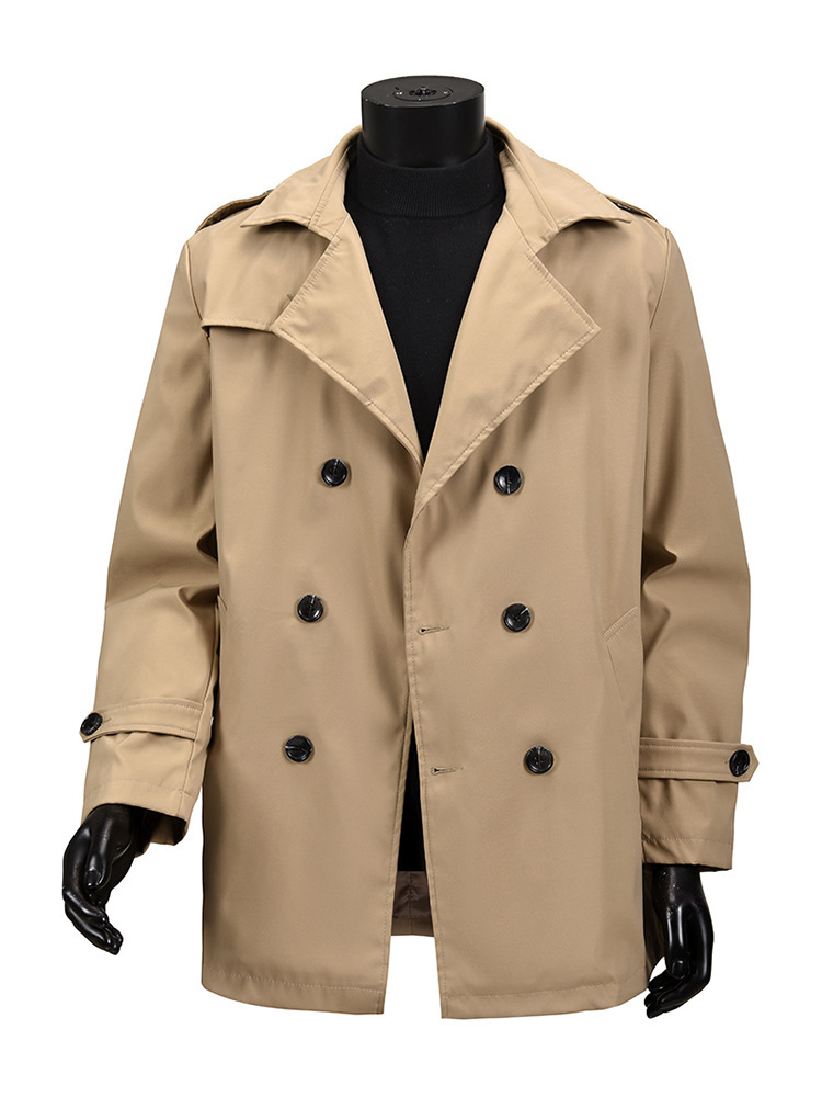 Cross-Border Wholesale Mid-Length Young Men's Khaki Business Casual Double-Breasted Autumn Slim Coat