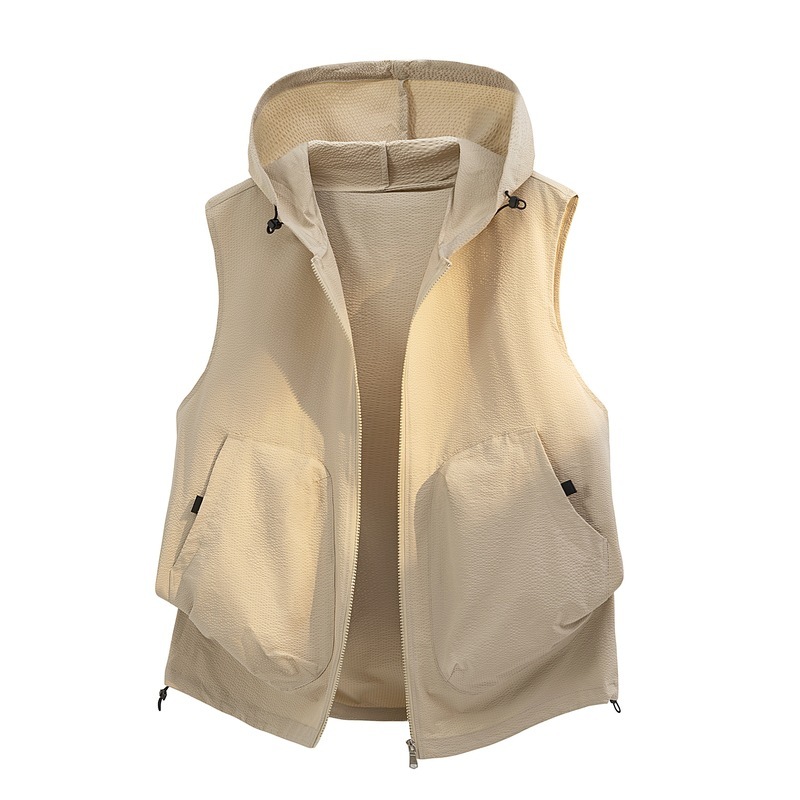 Group Purchase of Light Luxury Men's Vests 2026 Spring and Autumn Casual Outdoor Sports Hooded Vests with a High-End Feel