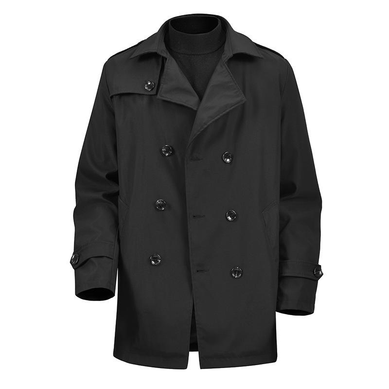 Cross-Border Wholesale Mid-Length Young Men's Khaki Business Casual Double-Breasted Autumn Slim Coat