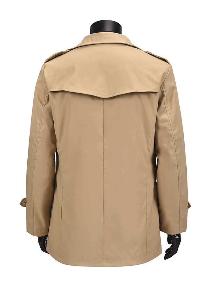 Cross-Border Wholesale Mid-Length Young Men's Khaki Business Casual Double-Breasted Autumn Slim Coat