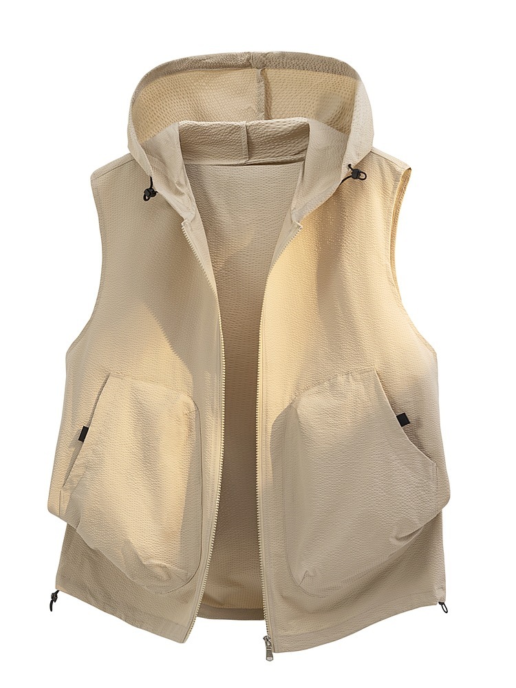 Group Purchase of Light Luxury Men's Vests 2026 Spring and Autumn Casual Outdoor Sports Hooded Vests with a High-End Feel