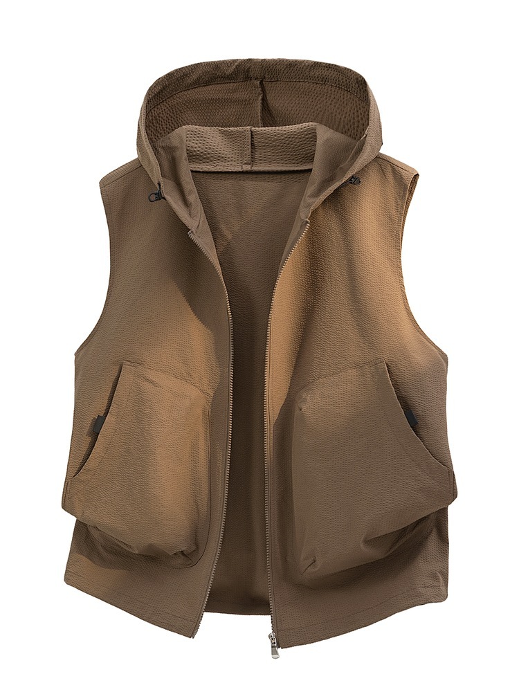 Group Purchase of Light Luxury Men's Vests 2026 Spring and Autumn Casual Outdoor Sports Hooded Vests with a High-End Feel
