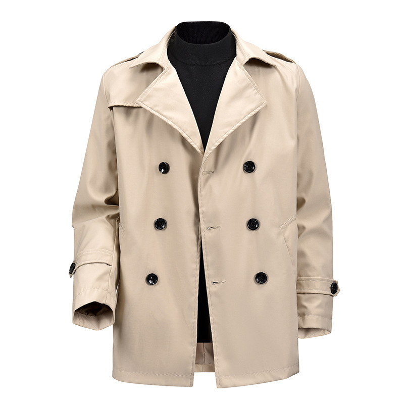 Cross-Border Wholesale Mid-Length Young Men's Khaki Business Casual Double-Breasted Autumn Slim Coat