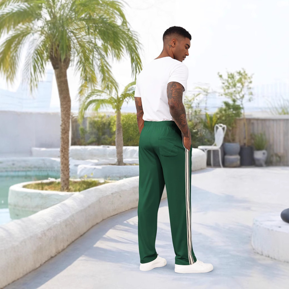 European and American Cross-Border Spring and Summer Men's Straight-Leg Sports Pants, Foreign Trade Casual Fitness Pants, Striped Loose Running Sweatpants for Men