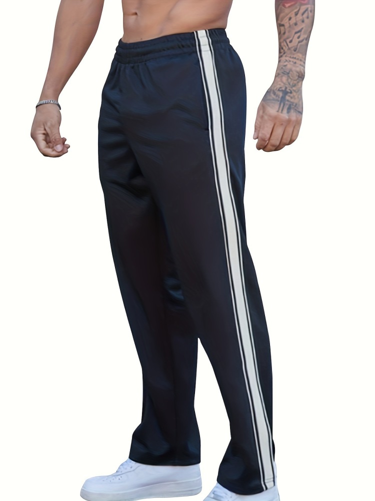 European and American Cross-Border Spring and Summer Men's Straight-Leg Sports Pants, Foreign Trade Casual Fitness Pants, Striped Loose Running Sweatpants for Men