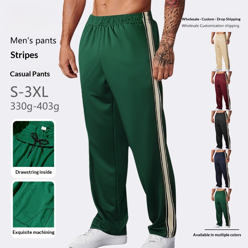 European and American Cross-Border Spring and Summer Men's Straight-Leg Sports Pants, Foreign Trade Casual Fitness Pants, Striped Loose Running Sweatpants for Men