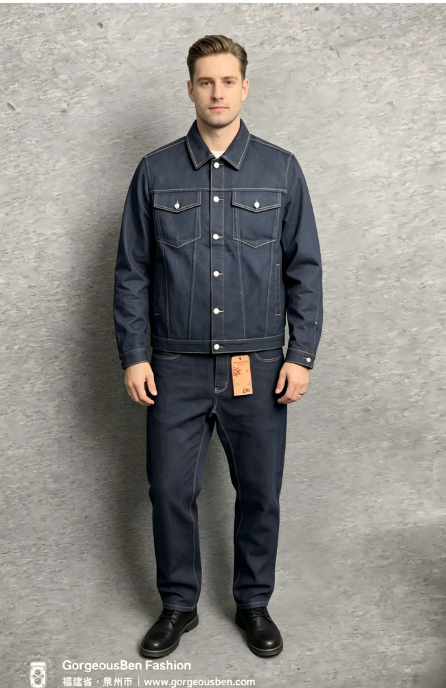 GorgeousBen Men's Raw Denim Utility Workwear Set New Arrival Spring Autumn American Retro Casual Loose Minimalist Streetwear