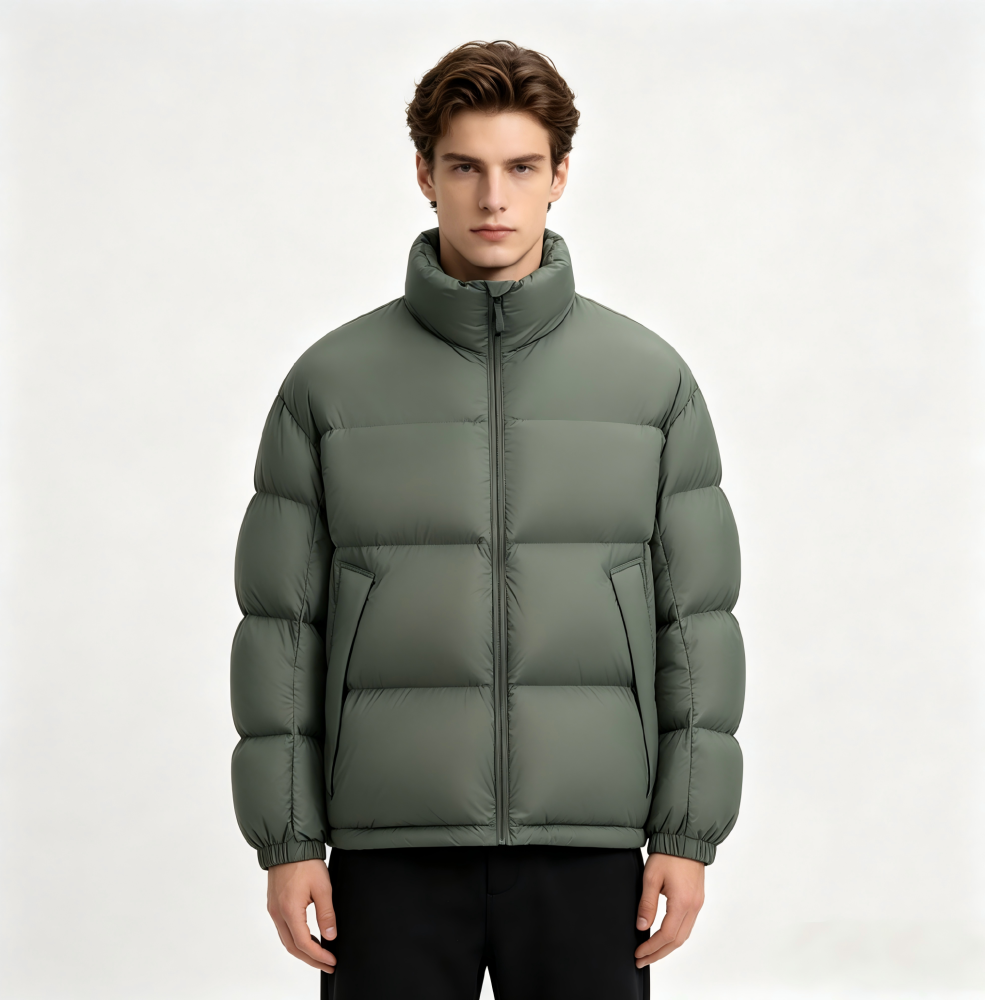 GrogeousBen Men Solid Color Down Puffer Jackets  winter outwear Jacket Cropped Puffer jackets