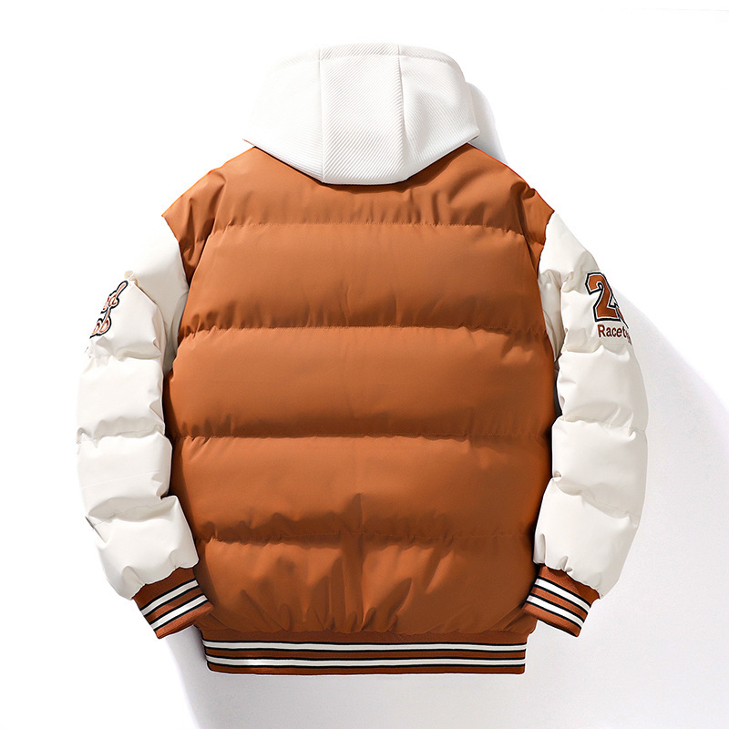2023 Men's Winter Fashion Coat Trendy Fake Two-piece Hooded Letter Printed Bread Suit Couple's Cotton-padded Coat