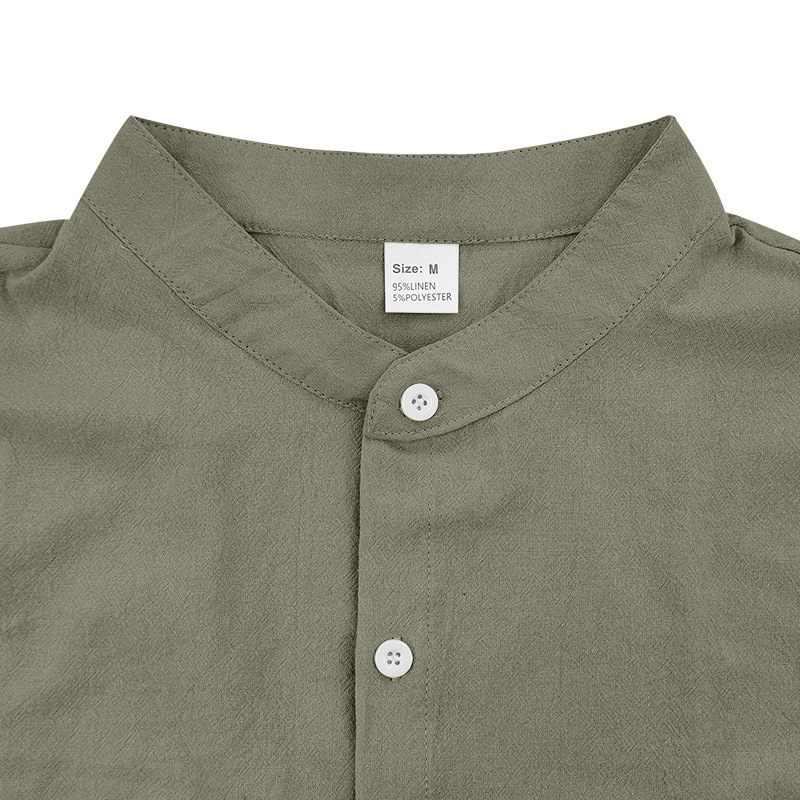 Amazon Cross-Border Men's Summer Loose Linen T-Shirt European and American Pure Color American Henley Collar Beach Short-Sleeved Shirt