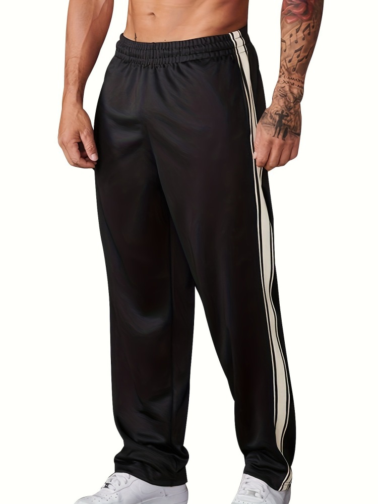 European and American Cross-Border Spring and Summer Men's Straight-Leg Sports Pants, Foreign Trade Casual Fitness Pants, Striped Loose Running Sweatpants for Men