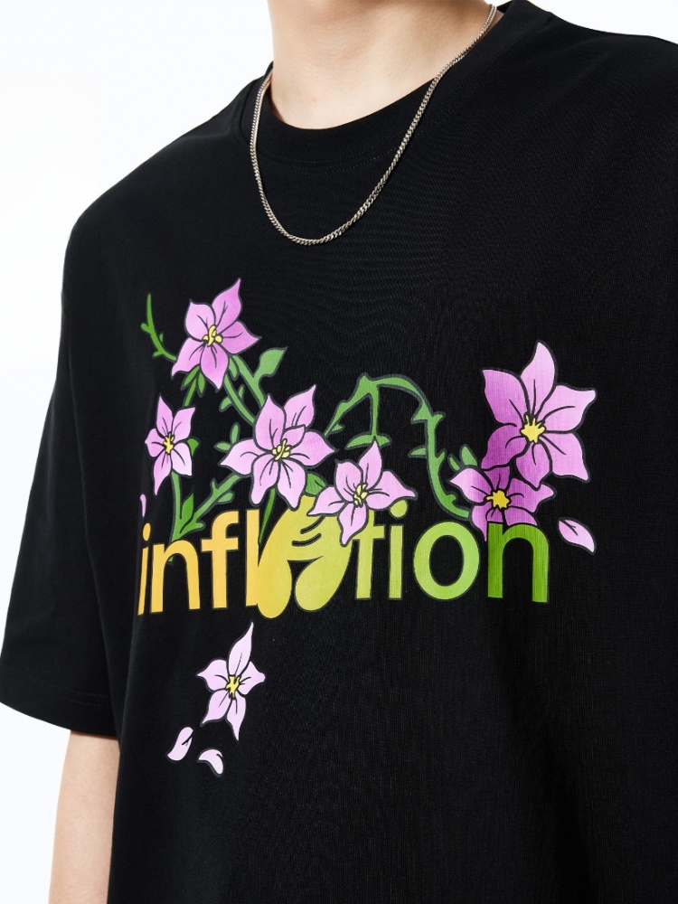 GorgeousBen Men American Streetwear Floral Print Short Sleeve T-Shirt Loose Crew Neck 2026 Spring Summer New Multiple Sizes Available