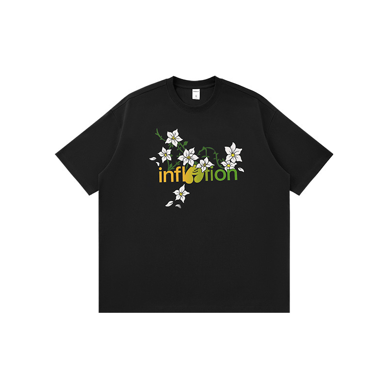 GorgeousBen Men American Streetwear Floral Print Short Sleeve T-Shirt Loose Crew Neck 2026 Spring Summer New Multiple Sizes Available