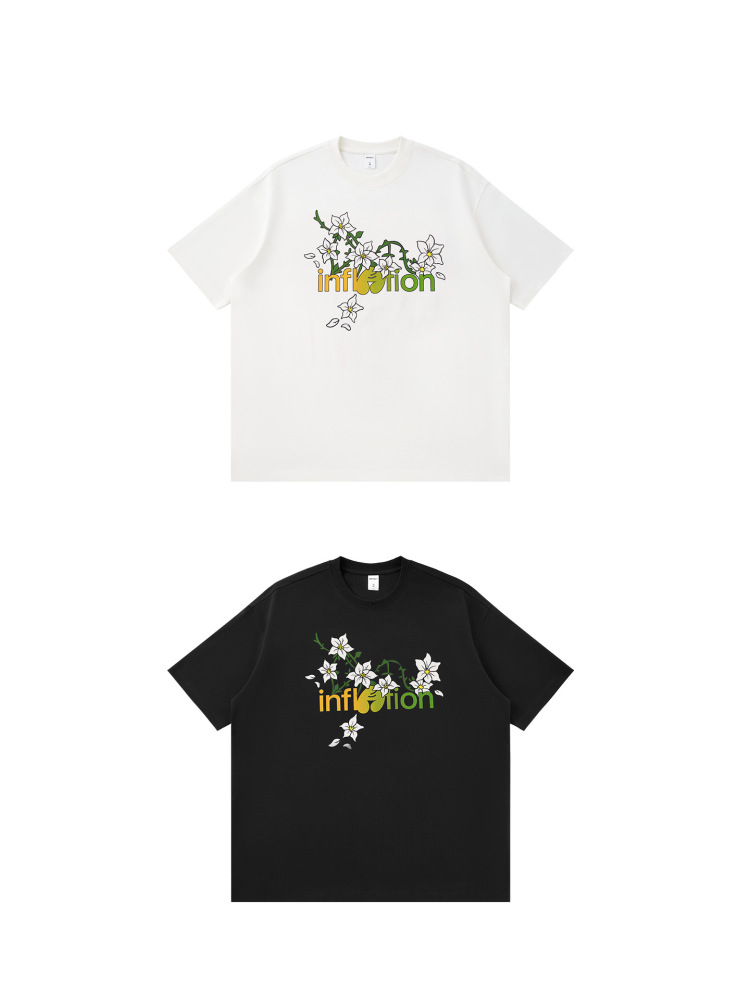 GorgeousBen Men American Streetwear Floral Print Short Sleeve T-Shirt Loose Crew Neck 2026 Spring Summer New Multiple Sizes Available