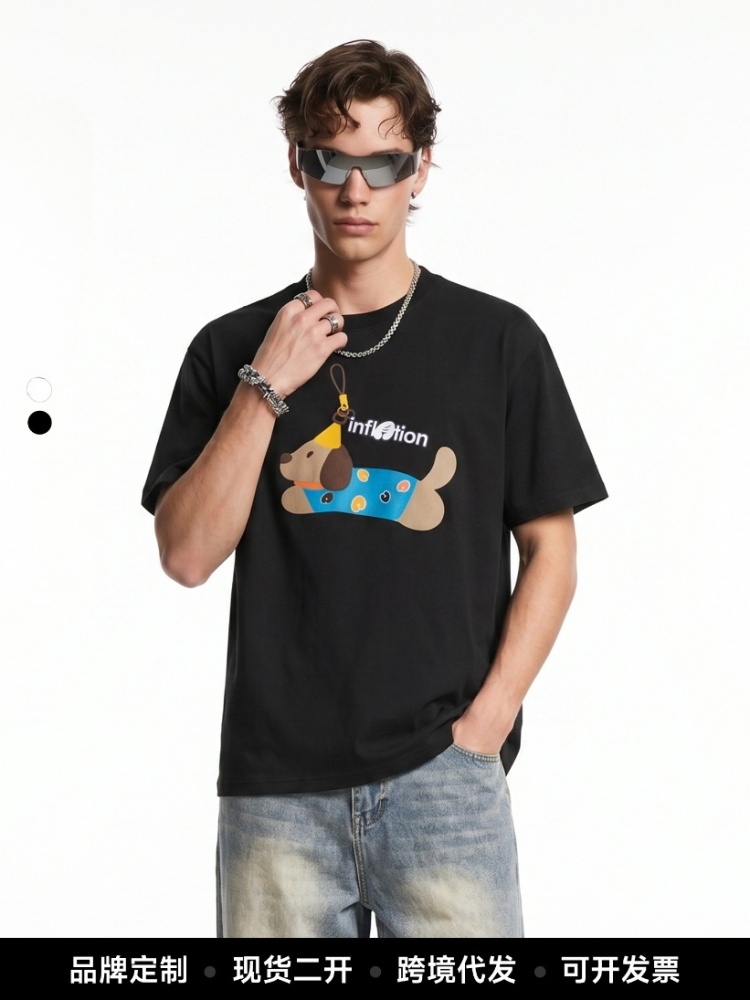 GorgeousBen Men Fun Cartoon Print Short Sleeve T-Shirt Loose Casual Streetwear 2026 Summer New Versatile Couple Style Multiple Sizes Available