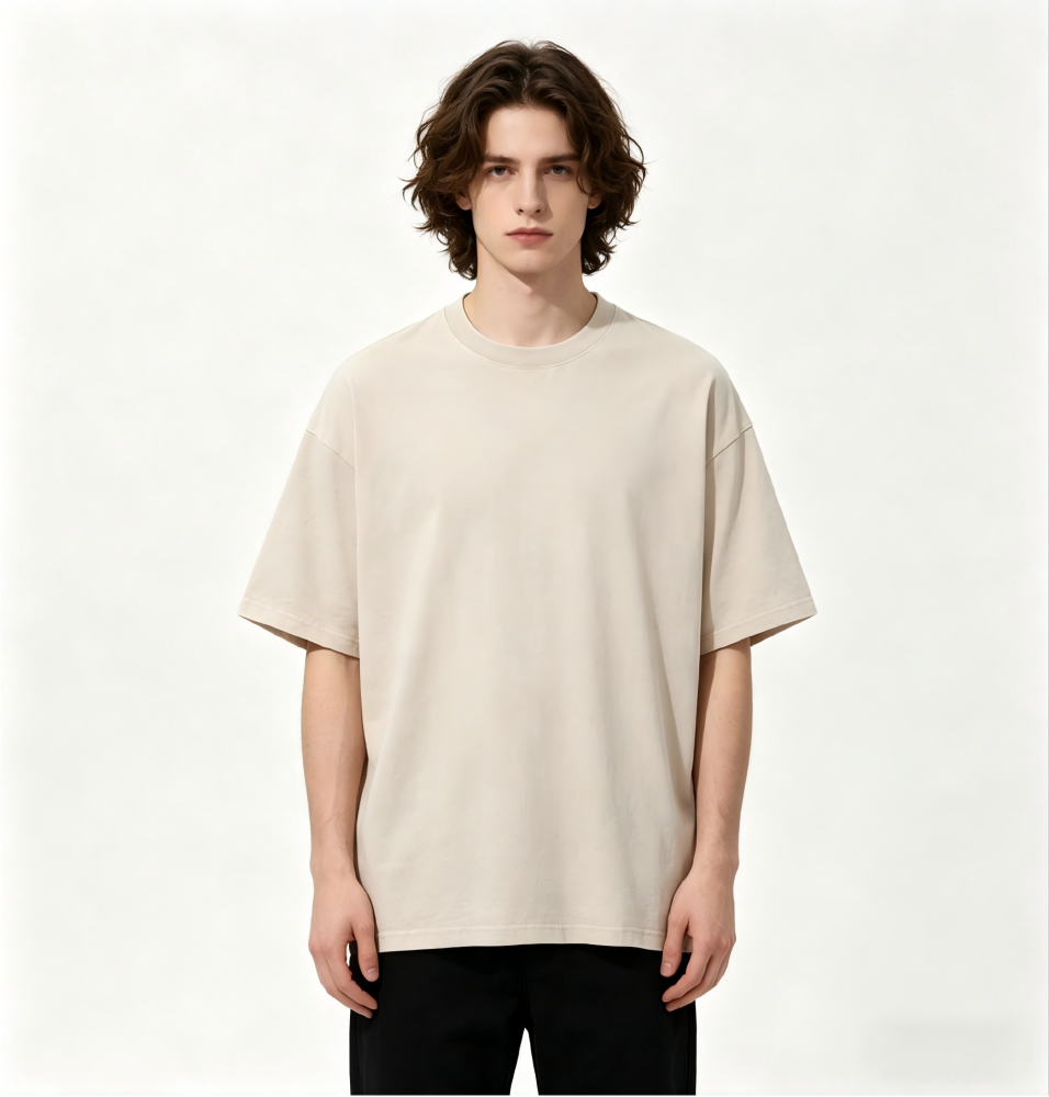 GorgeousBen Retro stir fried snowflake washed T-shirt, European and American cross-border pure cotton T-shirt, loose base round neck pullover, heavyweight T-shirt for men