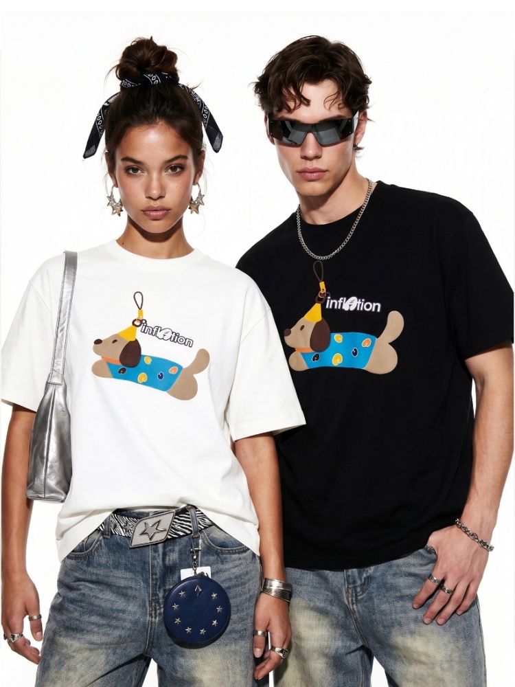 GorgeousBen Men Fun Cartoon Print Short Sleeve T-Shirt Loose Casual Streetwear 2026 Summer New Versatile Couple Style Multiple Sizes Available