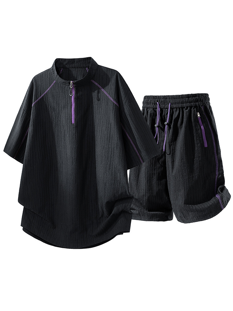 Ice Silk Summer Trendy Quick-Dry Casual Sports T-Shirt Set New Stylish T-Shirt and Shorts Combination