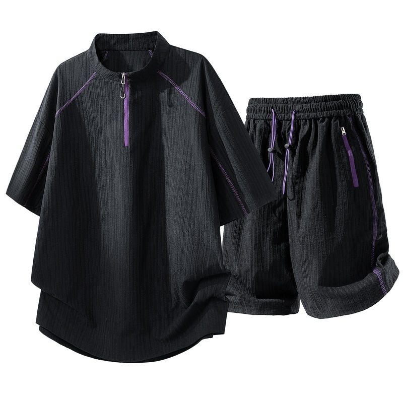 Ice Silk Summer Trendy Quick-Dry Casual Sports T-Shirt Set New Stylish T-Shirt and Shorts Combination