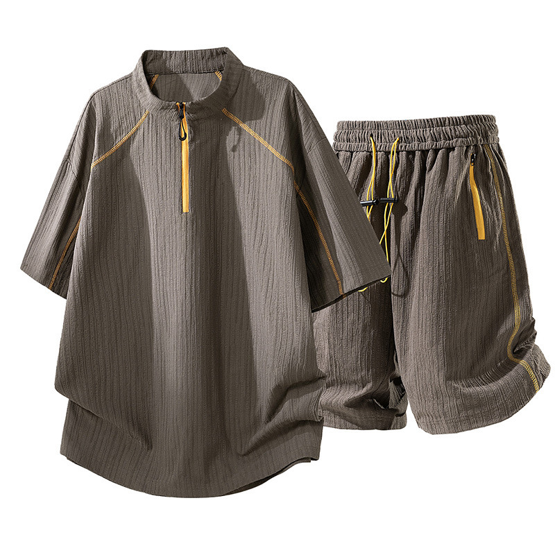Ice Silk Summer Trendy Quick-Dry Casual Sports T-Shirt Set New Stylish T-Shirt and Shorts Combination