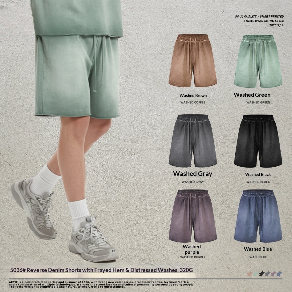 Distressed Shorts with Reverse Dyeing and Frayed Edges, American High Street Retro Style Versatile Casual Trendy Shorts, Factory Ready Stock