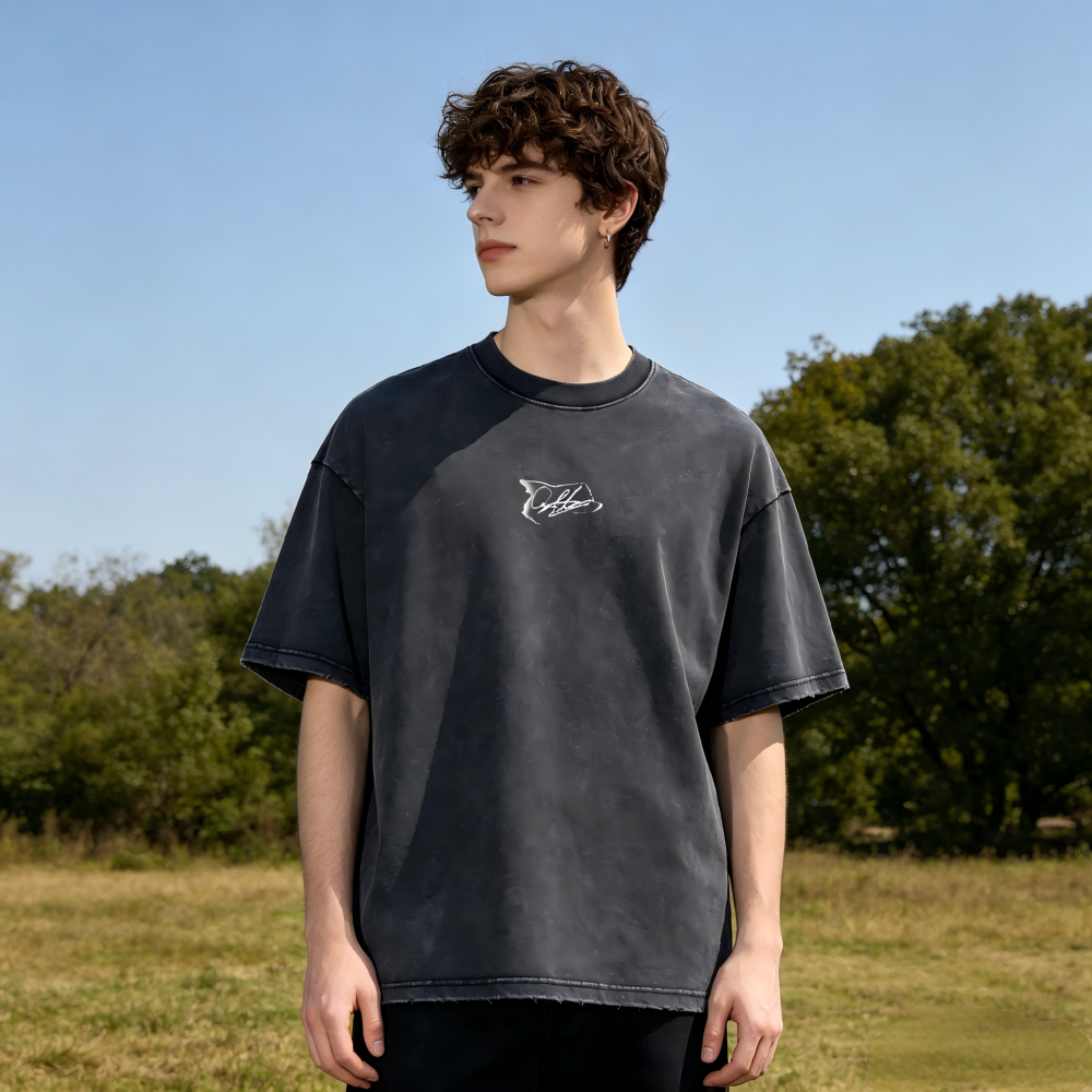 GorgeousBen Men’s Retro Basketball Print T-Shirt 250g Cotton Washed Oversized Drop Shoulder Tee Streetwear S-XXL