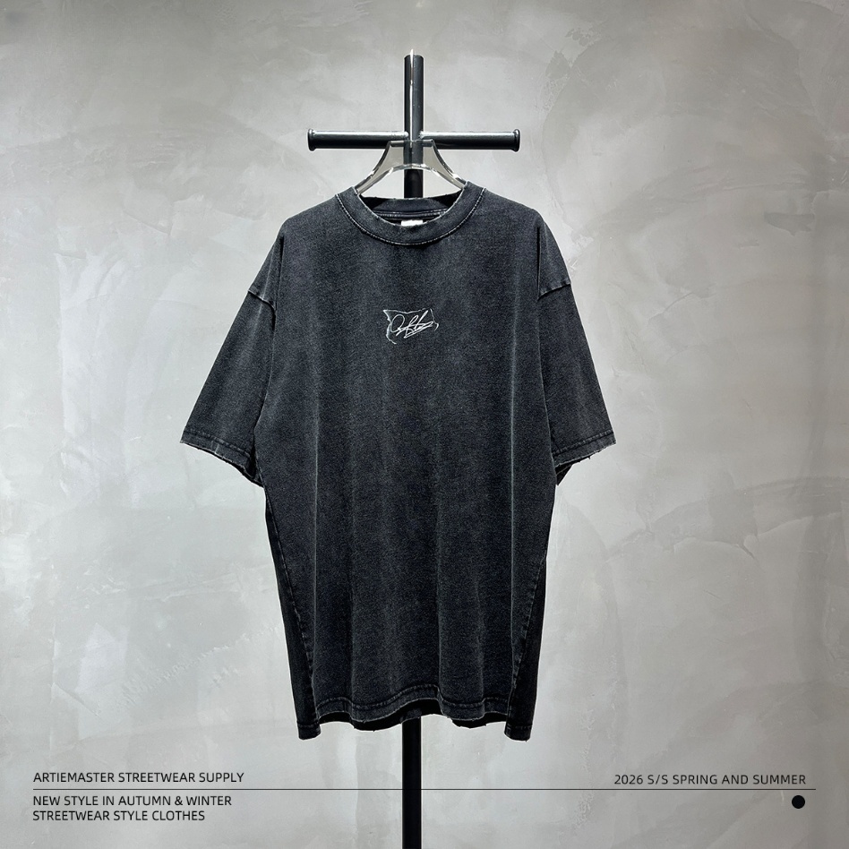 GorgeousBen Men’s Retro Basketball Print T-Shirt 250g Cotton Washed Oversized Drop Shoulder Tee Streetwear S-XXL