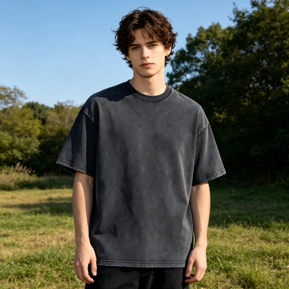 GorgeousBen Men’s Retro Basketball Print T-Shirt 250g Cotton Washed Oversized Drop Shoulder Tee Streetwear S-XXL